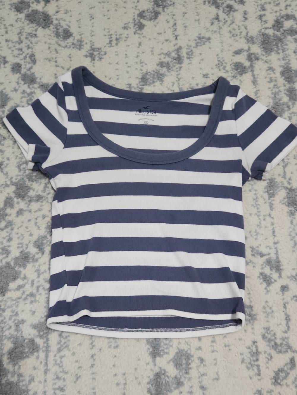 Hollister Navy and White Striped Scoop Neck Tee